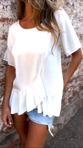 Damska luźna, swobodna koszulka z okrągłym dekoltem