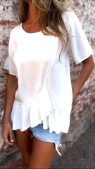 Damska luźna, swobodna koszulka z okrągłym dekoltem