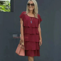 Damska sukienka swobodna z falbaną i falbaniastym krojem