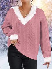 Plain V Neck Loose Casual Sweatshirt