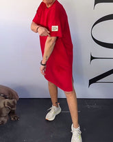 Ubierz zaokrąglony swobodny krótki rękawa prosta