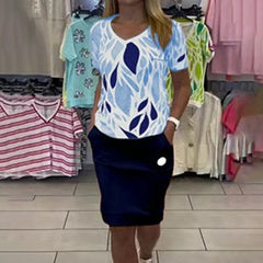 Damski top z nadrukiem i stylowa spódnica