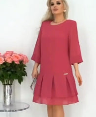 🌷Damska różowa sukienka z falbaną w jednolitym kolorze