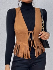 Jednolita kolorowa kamizelka z frędzlami, elegancka, modna kamizelka bez rękawów