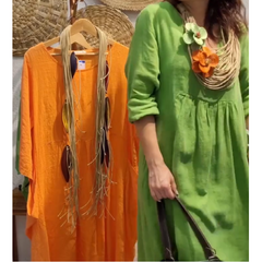 Damska swobodna sukienka lniana z długim rękawem w stylu boho