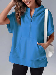 Zagraniczony swobodny pulover na pół zamki błyskawicznej z kieszeniami