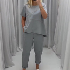 Solidne damskie topy z krótkimi rękawami & Pole dwuczęściowe