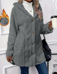 Damska wełniana kurtka z kapturem i długimi rękawami