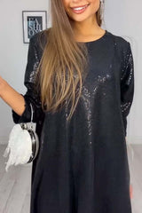 Damska codzienna błyszcząca sukienka z długim rękawem (bezpłatna wysyłka)