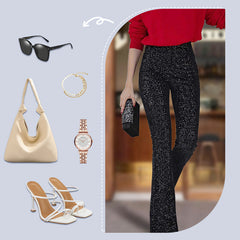 🔥Gorąca wyprzedaż 50% ZNIŻKI🔥Spodnie Diva Sequin z wysokim stanem i elastyczną talią w stylu flare