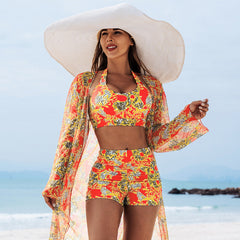 Drukowany 3-częściowy kostium kąpielowy - stylowy i seksowny strój plażowy