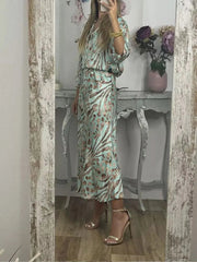 Damska bluzka z szerokimi nogawkami i spódnicą maxi z elastyczną talią