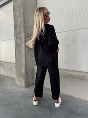 Damski garnitur casual z okrągłym dekoltem i długim rękawem