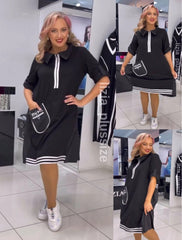 💗Sportowa sukienka na co dzień z czarno-białymi wykończeniami