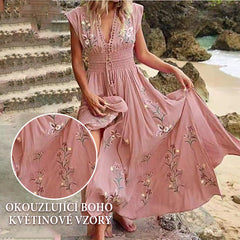 Damska długa letnia sukienka w stylu boho z dekoltem w szpic