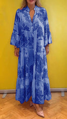 💃Damska letnia sukienka maxi z dekoltem w serek w leśne wzory👗