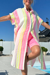 2025 Letnia gorąca wyprzedaż damska fluorescencyjna sukienka casualowa z klapami