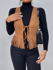 Jednolita kolorowa kamizelka z frędzlami, elegancka, modna kamizelka bez rękawów