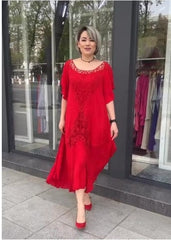 🌺2025 Nowa modna jednokolorowa sukienka w stylu etnicznym z koronką i dużą spódnicą