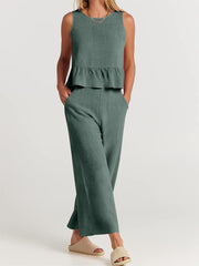 Letnie dwuczęściowe stroje damskie – zestaw wypoczynkowy z kieszeniami