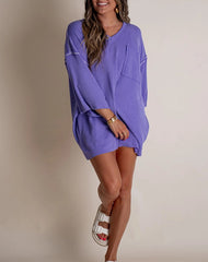 2024 nowa damska tunika oversize z dekoltem w kształcie litery V