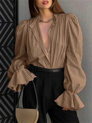 Wiosenno-jesienna francuska koszula żakardowa z bufiastymi rękawami