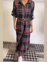 Sukienka swobodna z klapami w kratę, z rękawami średniej długości i talią