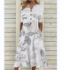 Sukienka damska z nadrukiem i kieszeniami, z dekoltem w serek, długa