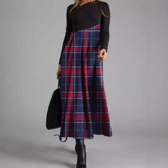 2025 Sukienka midi z nadrukiem i długim rękawem Temperament Slim Fit