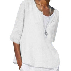 Damska koszula z bawełny i lnu, z dekoltem w kształcie litery V