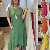 Sukienka z długim rękawem i okrągłym dekoltem, bawełniano-lniana, z kamizelką