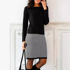 Jednolita, patchworkowa sukienka w pepitkę o dopasowanym kroju