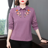 2025 Koszulka z długim rękawem i haftem bawełnianym Top