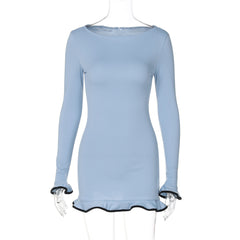 Seksowna sukienka z falbaną, dzianinowa spódnica z podwiniętym dołem