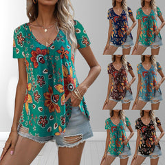 Letnia koszulka damska z krótkim rękawem i dekoltem w kształcie litery V