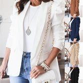 Damska marynarka garniturowa z długim rękawem i klapami w jednolitym kolorze