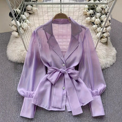 Koszula z długim rękawem i prześwitującym paskiem z klapami z 2025 roku