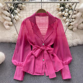 Koszula z długim rękawem i prześwitującym paskiem z klapami z 2025 roku