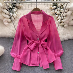 Koszula z długim rękawem i prześwitującym paskiem z klapami z 2025 roku