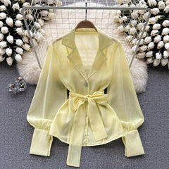 Koszula z długim rękawem i prześwitującym paskiem z klapami z 2025 roku