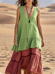 Sukienka bez rękawów z dekoltem w serek, patchworkowa, wielokolorowa