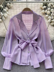 Koszula z długim rękawem i prześwitującym paskiem z klapami z 2025 roku