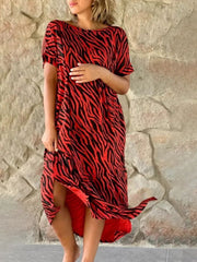 🥰 2024 nowa modna sukienka w panterkę z okrągłym dekoltem