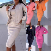 Gorący zestaw dwuczęściowy ze spódnicą z szelkami i marynarką