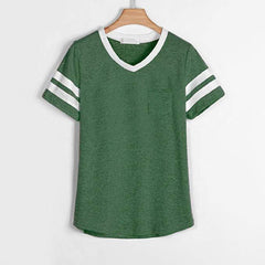 Wiosenno-letni i jesienny T-shirt z krótkim rękawem i kieszeniami w bloki kolorów