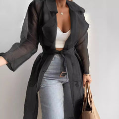 Kardigan z rękawami typu lampion na wiosnę i lato, średniej długości koszula