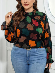 Elegancki, wygodny top w kwiaty z długim rękawem i dzwonkowatymi rękawami