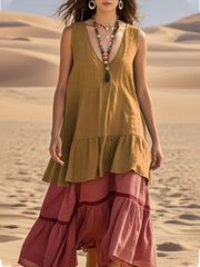 Sukienka bez rękawów z dekoltem w serek, patchworkowa, wielokolorowa