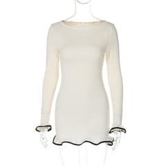 Seksowna sukienka z falbaną, dzianinowa spódnica z podwiniętym dołem