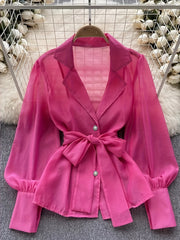 Koszula z długim rękawem i prześwitującym paskiem z klapami z 2025 roku